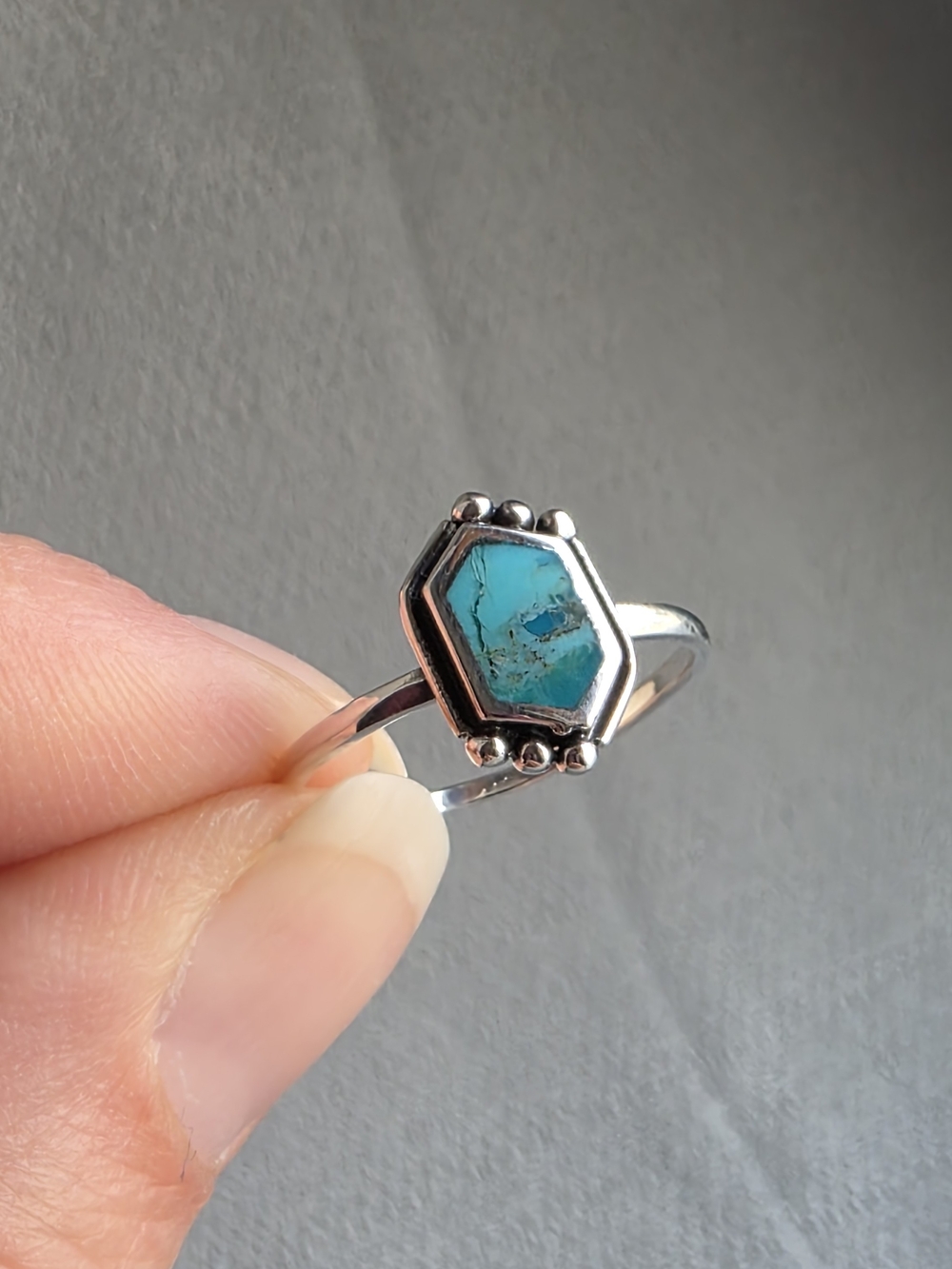 Sterling Silver Hexagon Turquoise Stone Ring - Blue